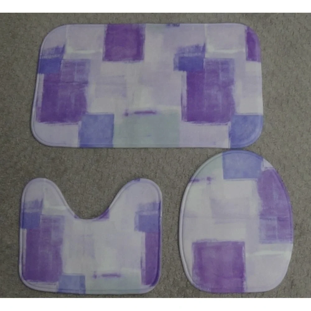 Bathroom Rugs Set Purple, Lavendar, Blue, Green and Grey 3 Piece #044
